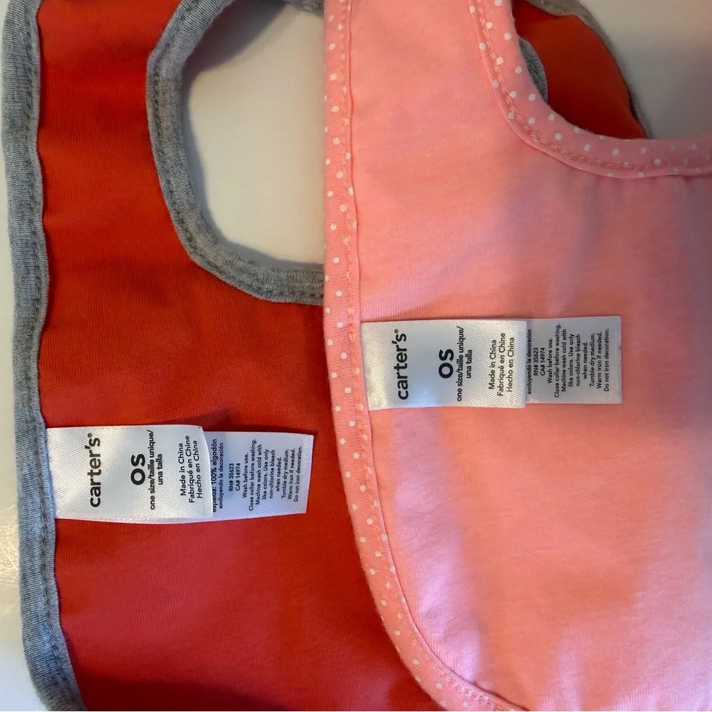 🦊Carter's Fox Baby Bib Set Orange and Pink Set of 2